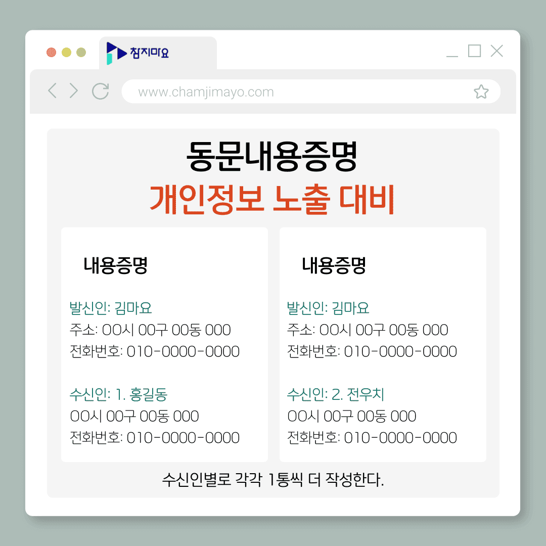 동문내용증명 개인정보