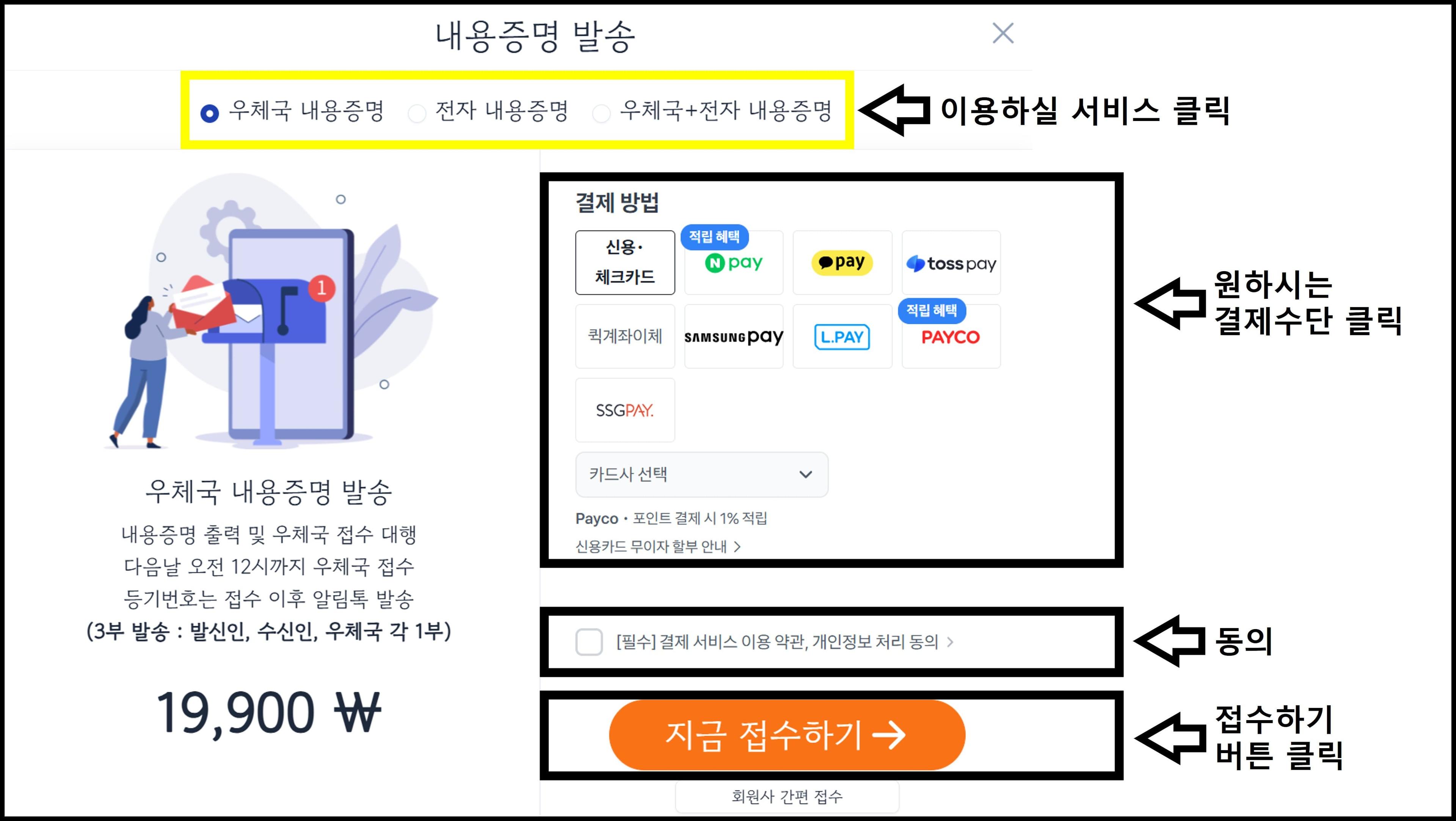 지금 접수하기 버튼 클릭
