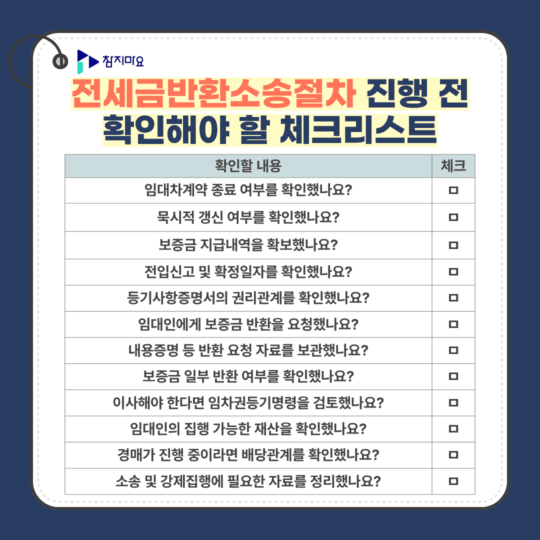 전세금반환소송 체크리스트