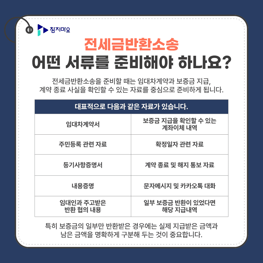 전세금반환소송 필요서류